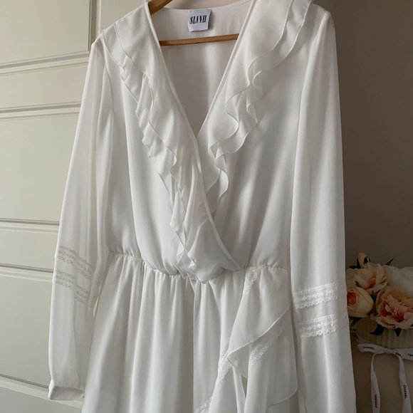 White Ruffle Wrap Dress by SLVNH - Picture 4 of 6